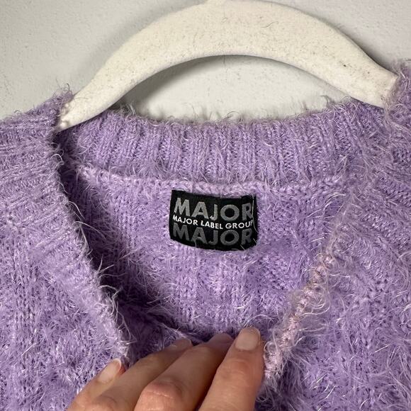 Major Label Group Purple Y2K Fuzzy Crewneck Pullover Knit Sweater Women's Small - Picture 3 of 5